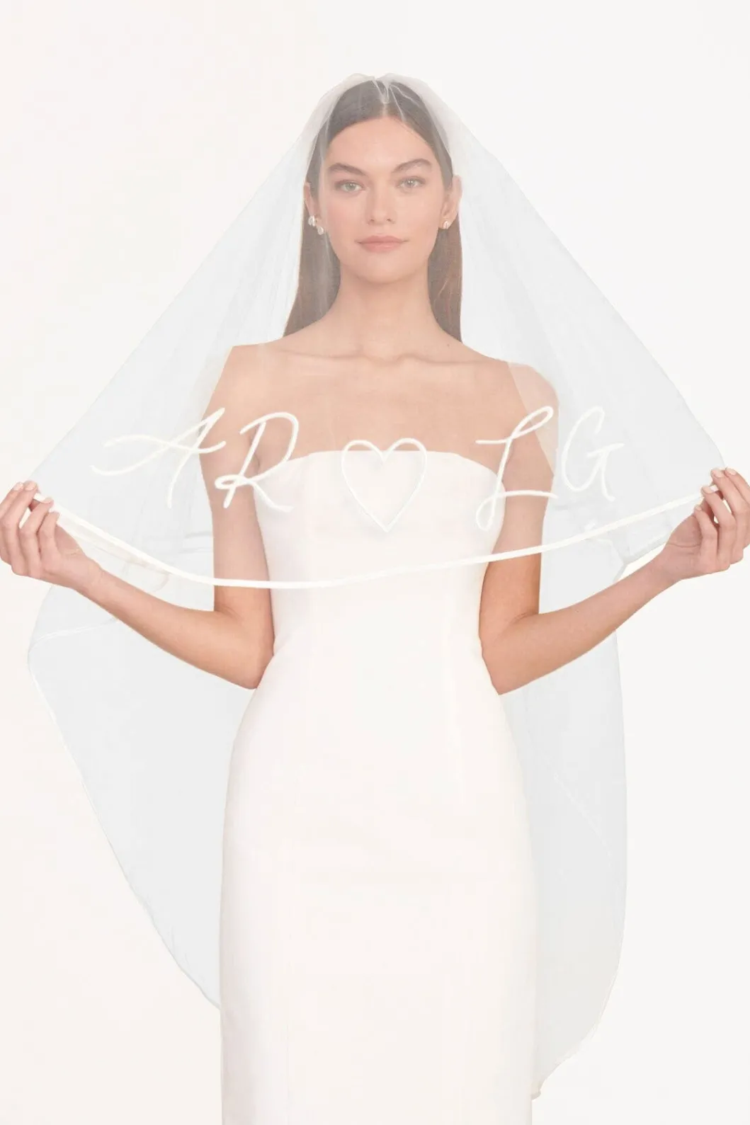 STAUD CUSTOM EMBROIDERED INITIALS VEIL< Bridal
