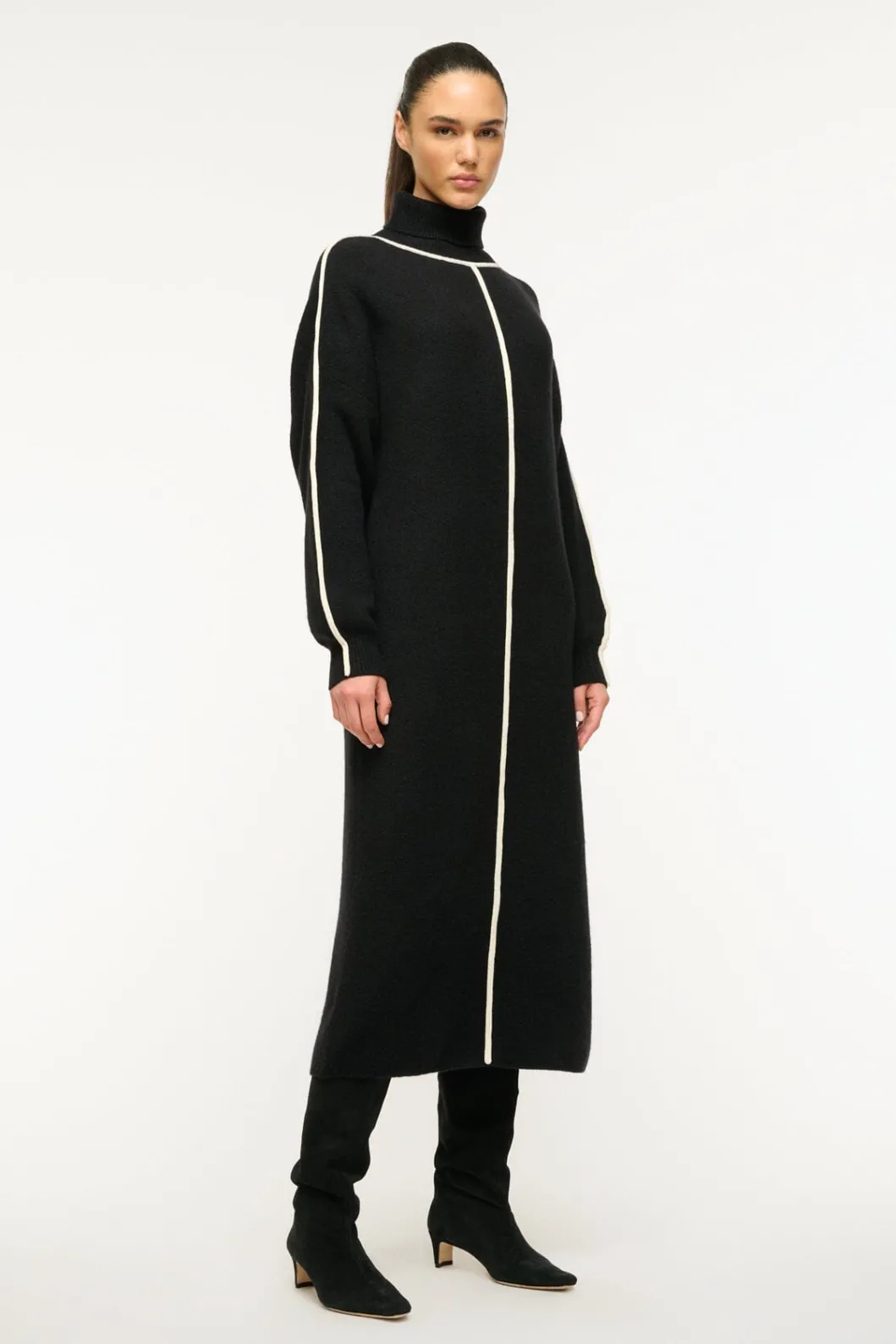 staud_apres_dress_black_ivory_2.webp STAUD APRES DRESS BLACK IVORY< Knit Dresses | Midi Dresses