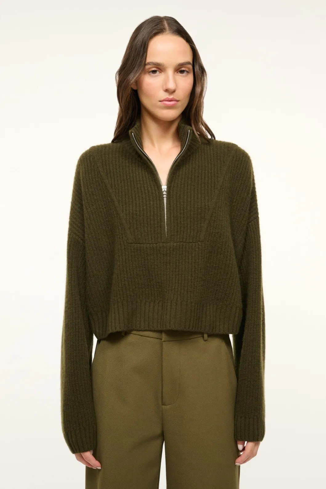 STAUD CASHMERE CROPPED HAMPTON SWEATER< Sweaters