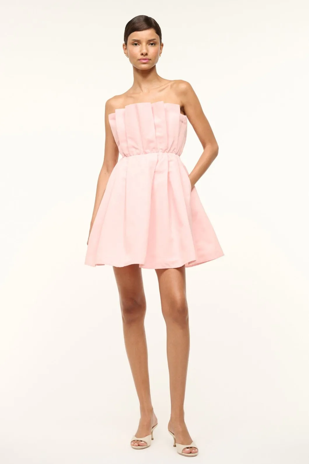 STAUD CORDELIA DRESS POWDER PINK< The Evening Edit