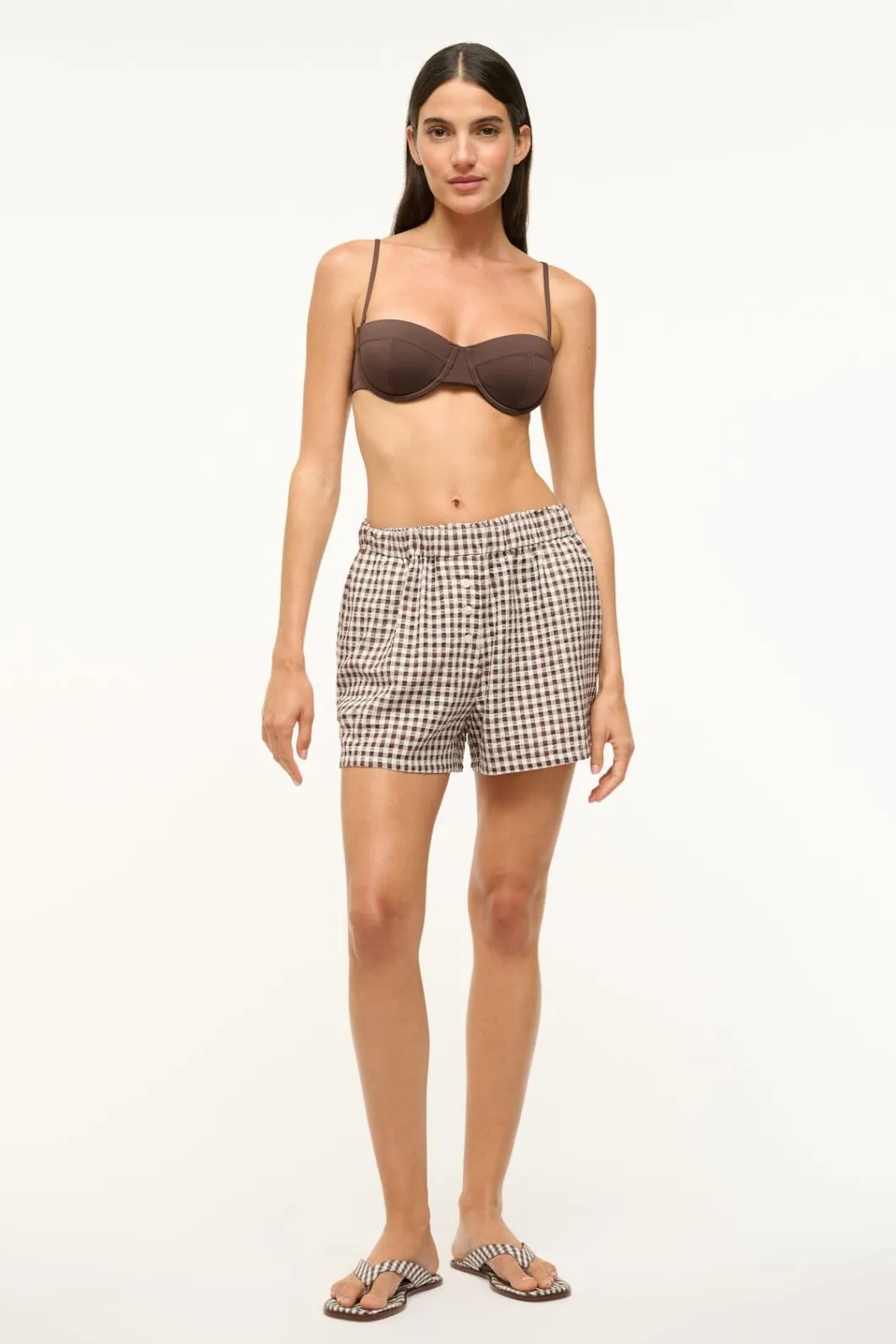 staud_gabi_short_dark_chocolate_gingham_2.webp STAUD GABI SHORT DARK CHOCOLATE GINGHAM< Swim | Cover-ups