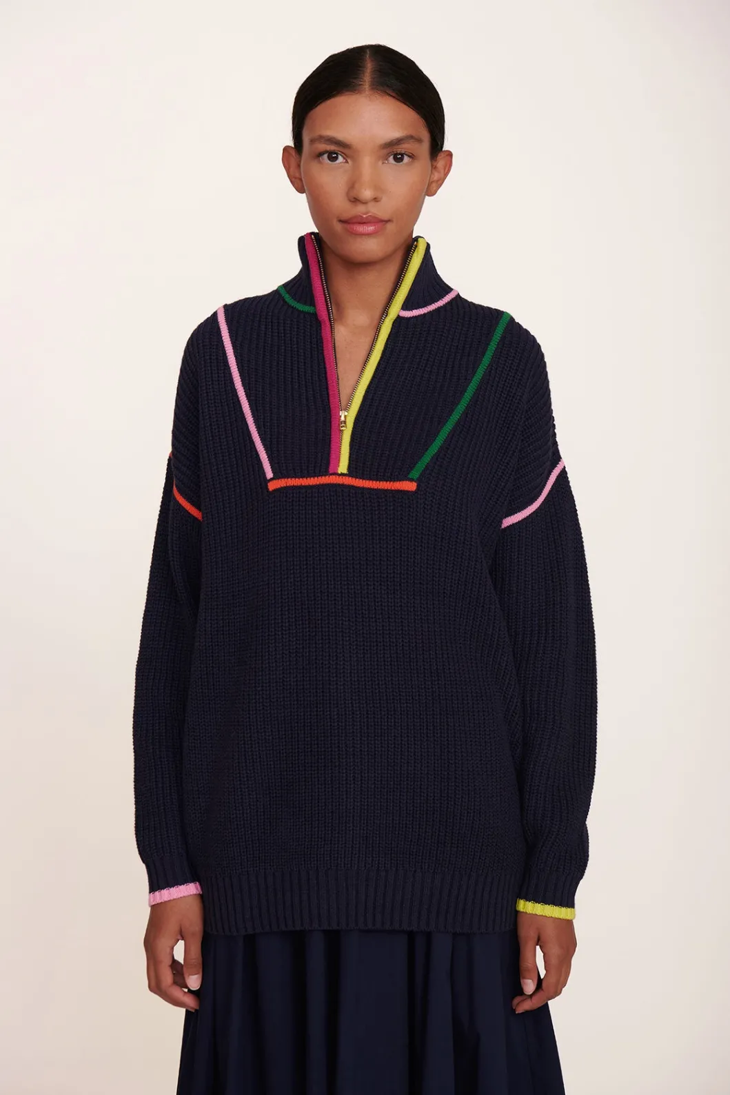 STAUD HAMPTON SWEATER NAVY MULTI< Sweaters