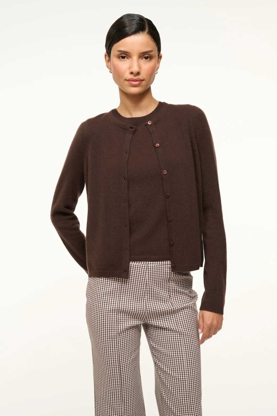 STAUD MIDNIGHT CASHMERE CARDIGAN DARK CHOCOLATE< Sweaters