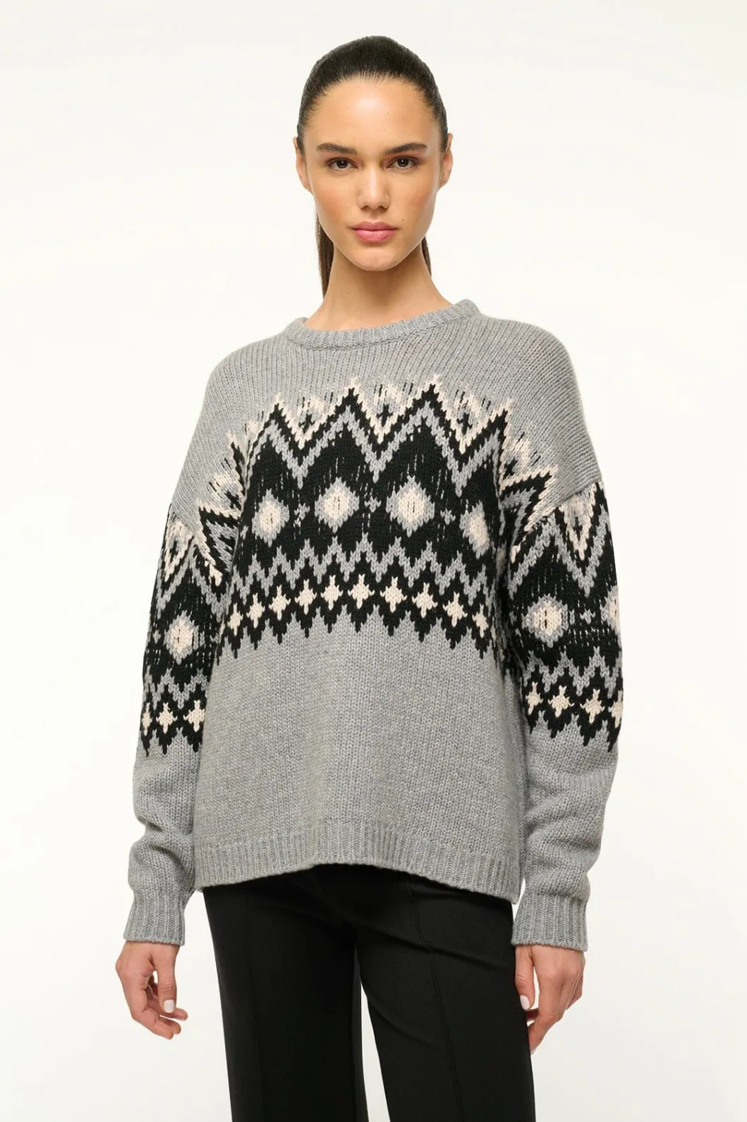 STAUD MORITZ SWEATER HEATHER GREY MULTI FAIRISLE< Sweaters
