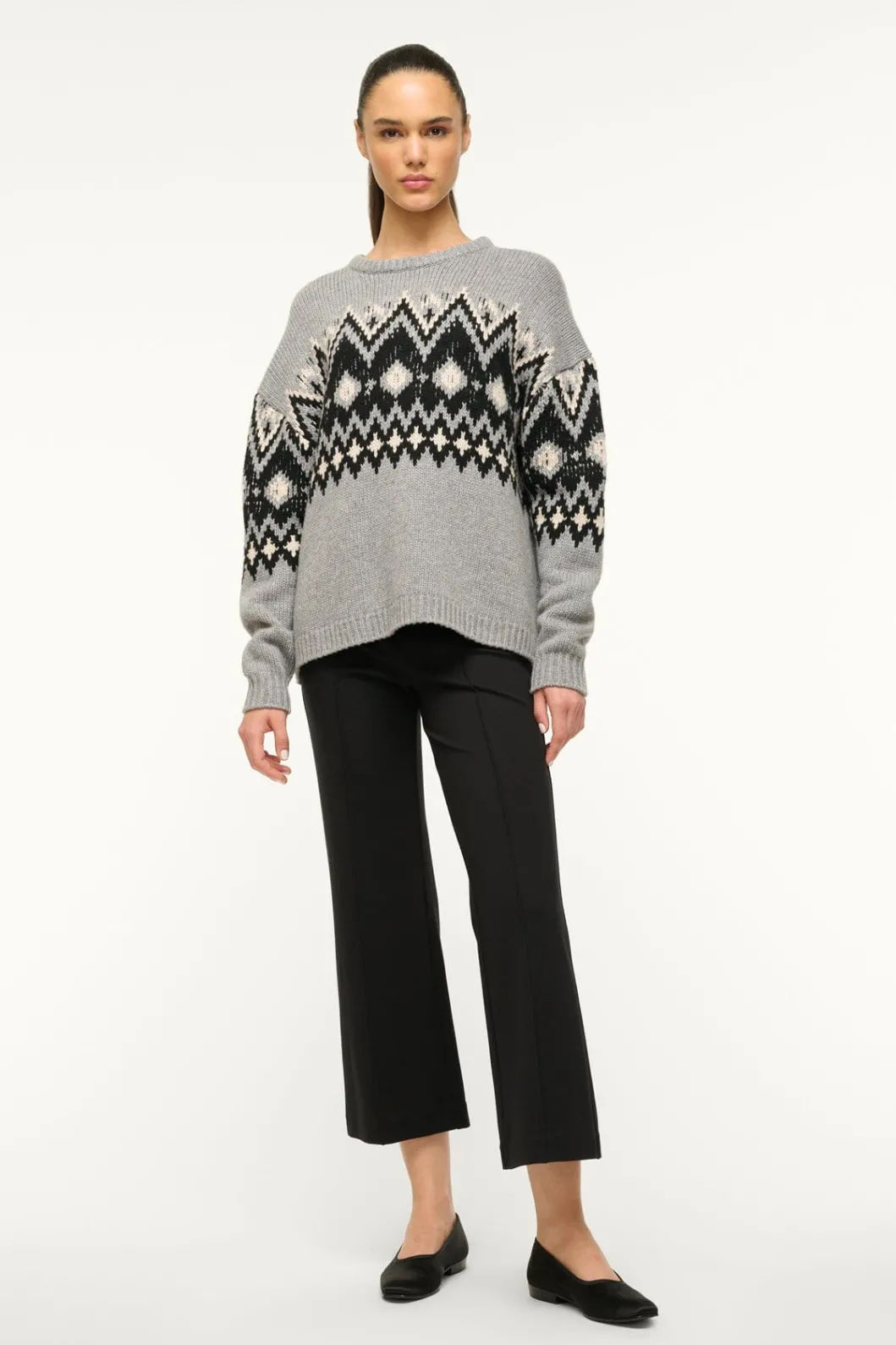 STAUD MORITZ SWEATER HEATHER GREY MULTI FAIRISLE< Sweaters