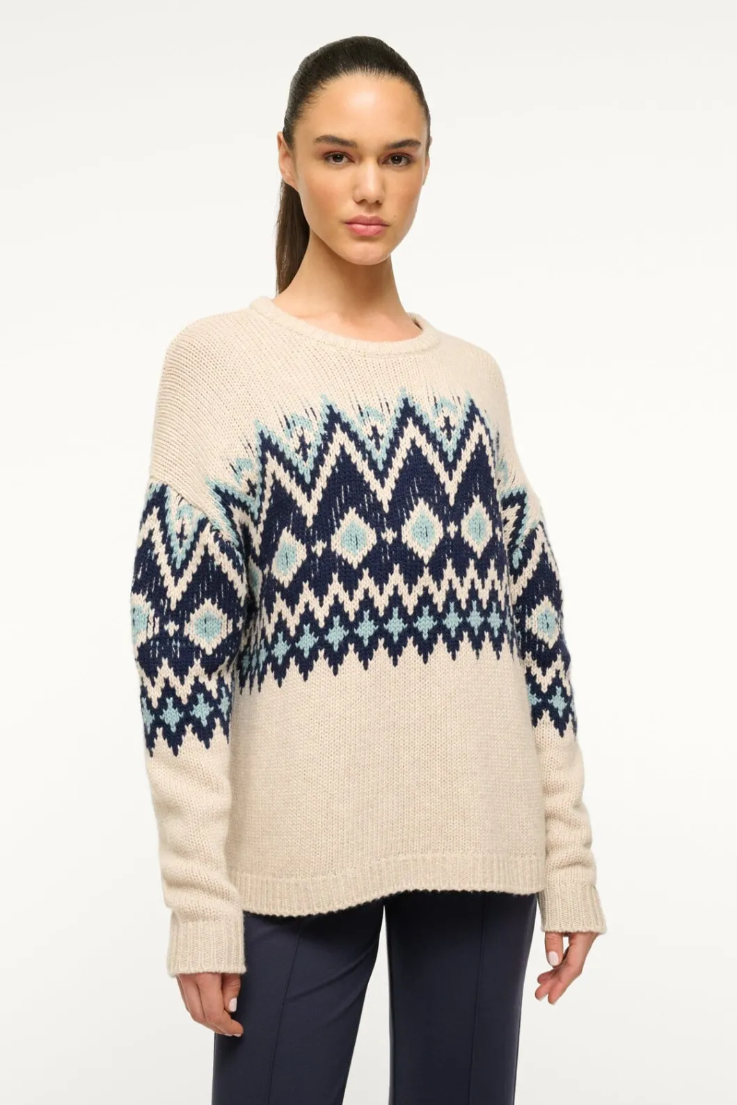 STAUD MORITZ SWEATER OATMEAL MULTI FAIRISLE< Sweaters