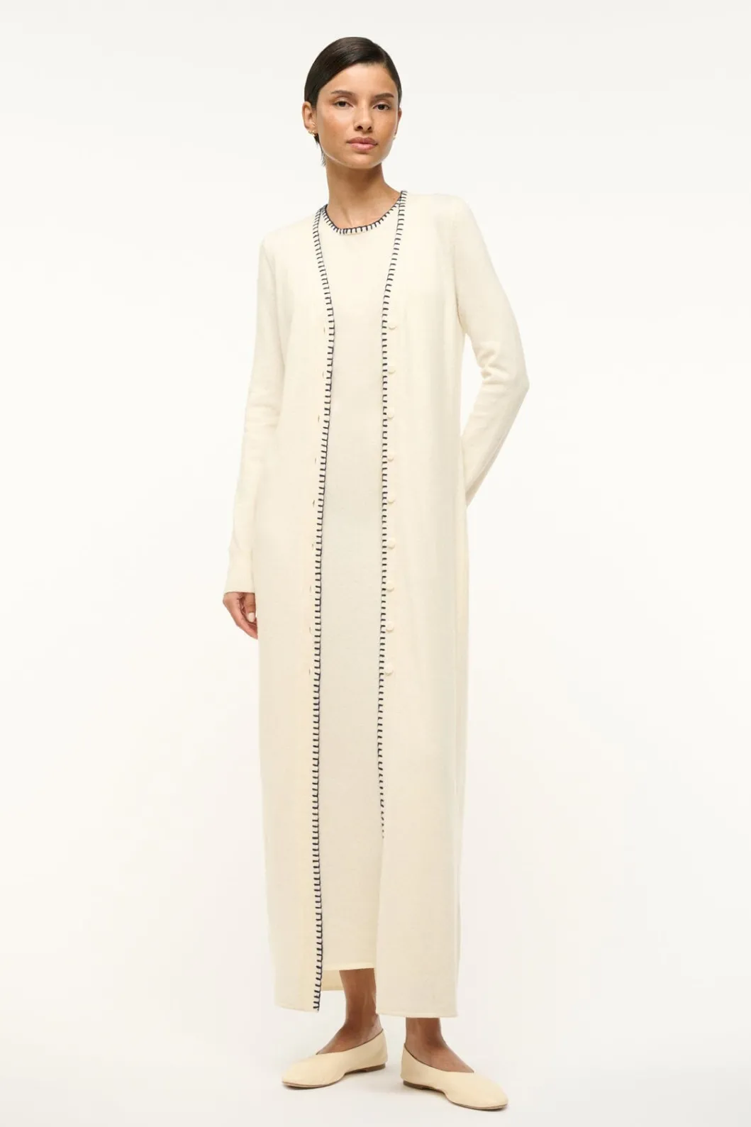 STAUD MORRISON CARDIGAN IVORY NAVY< Sweaters