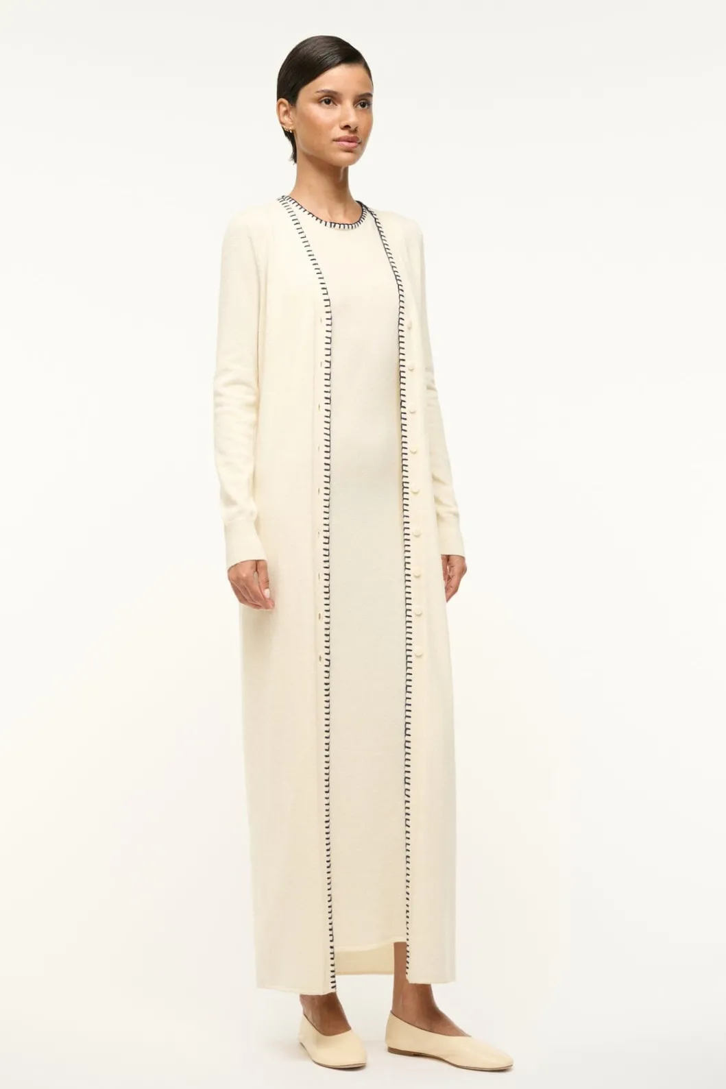 STAUD MORRISON CARDIGAN IVORY NAVY< Sweaters
