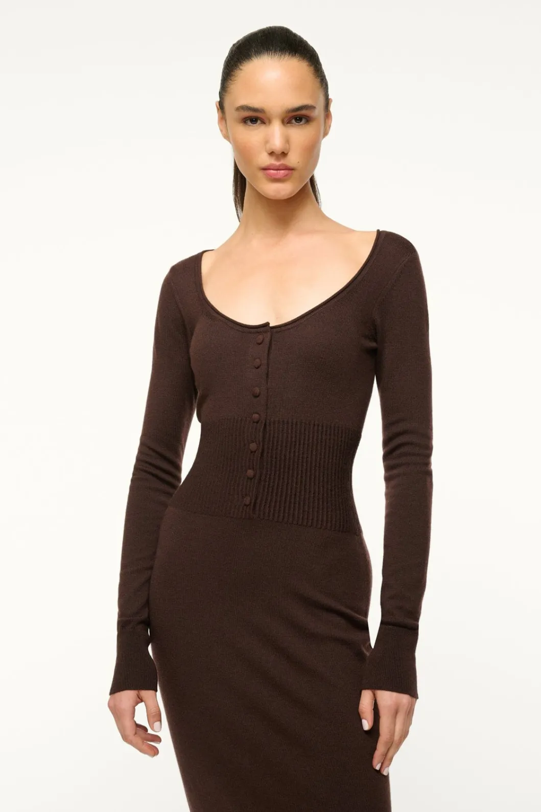 STAUD SABRINA DRESS DARK CHOCOLATE< Knit Dresses | Midi Dresses