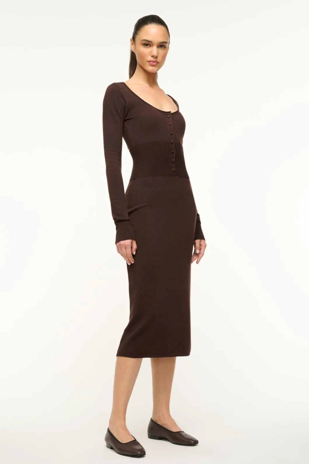 staud_sabrina_dress_dark_chocolate_2.webp STAUD SABRINA DRESS DARK CHOCOLATE< Knit Dresses | Midi Dresses