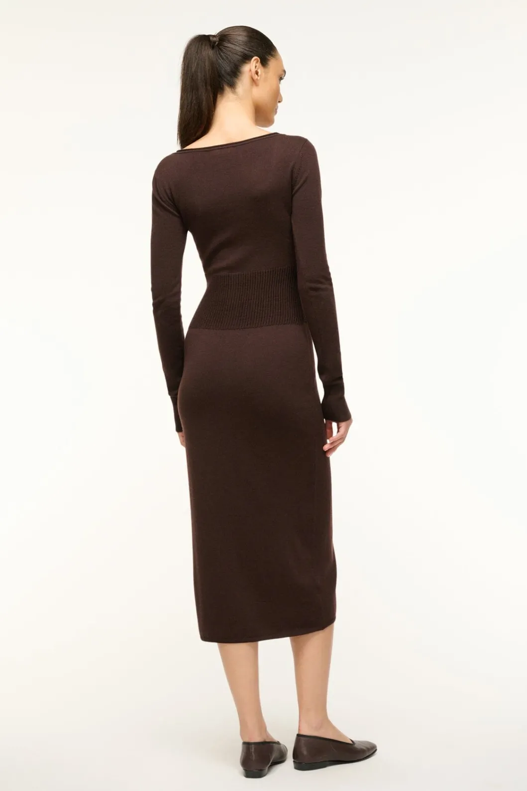 staud_sabrina_dress_dark_chocolate_3.webp STAUD SABRINA DRESS DARK CHOCOLATE< Knit Dresses | Midi Dresses