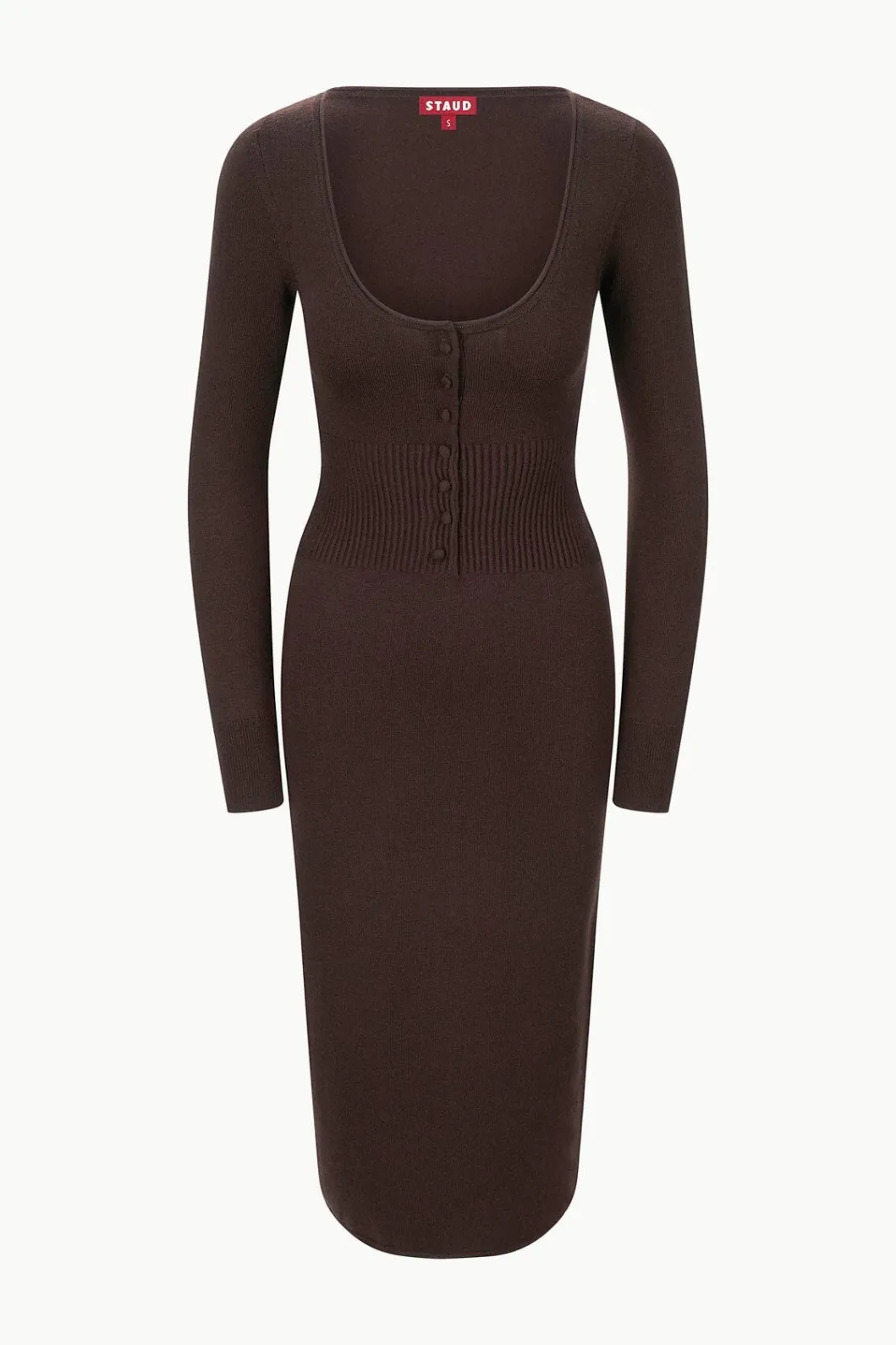 staud_sabrina_dress_dark_chocolate_5.webp STAUD SABRINA DRESS DARK CHOCOLATE< Knit Dresses | Midi Dresses