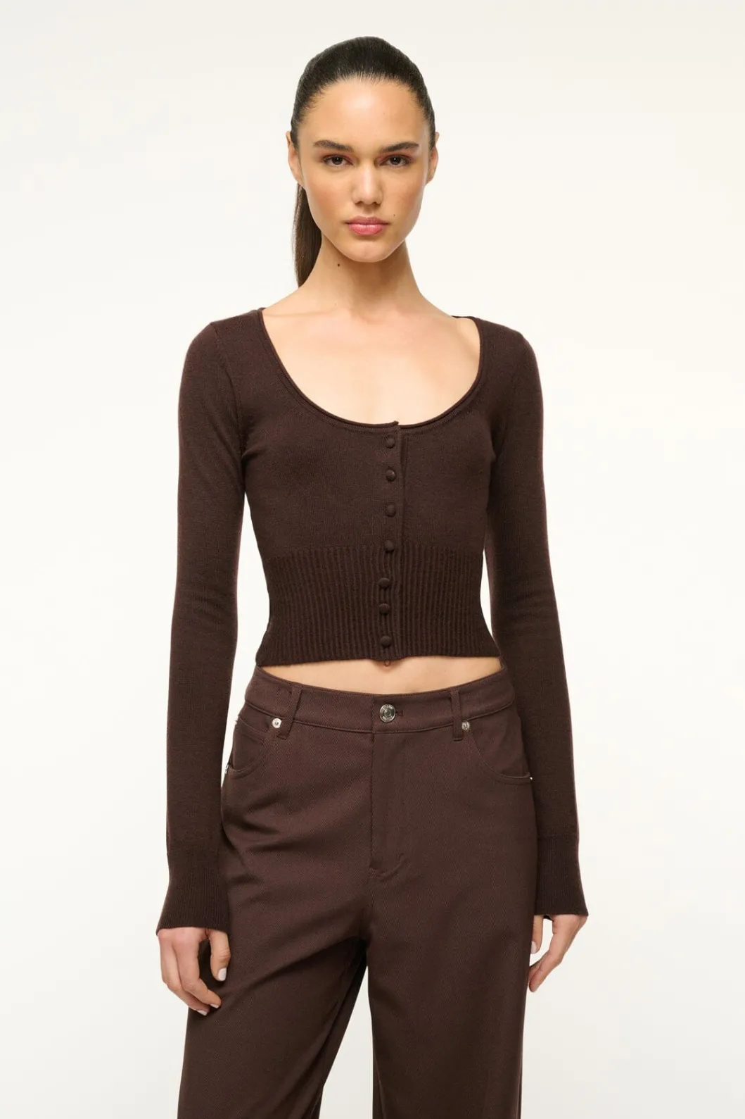 STAUD SABRINA SWEATER DARK CHOCOLATE< Sweaters