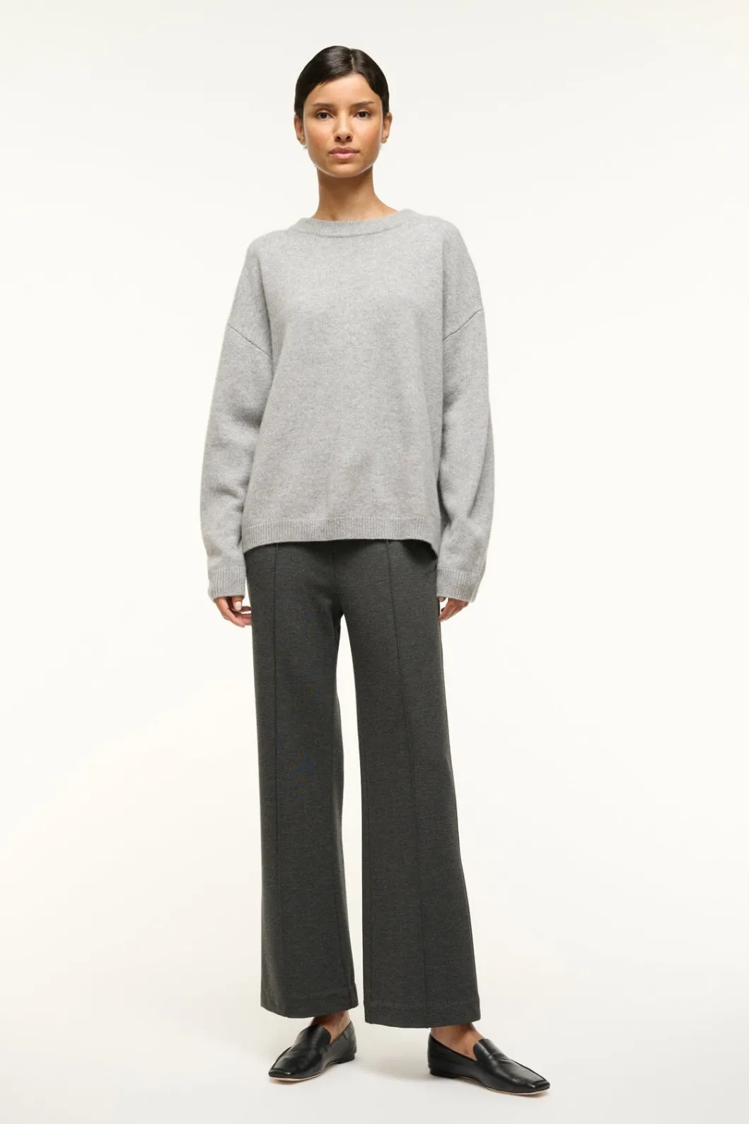 STAUD SERRANO CASHMERE RELAXED CREW HEATHER GREY< Sweaters