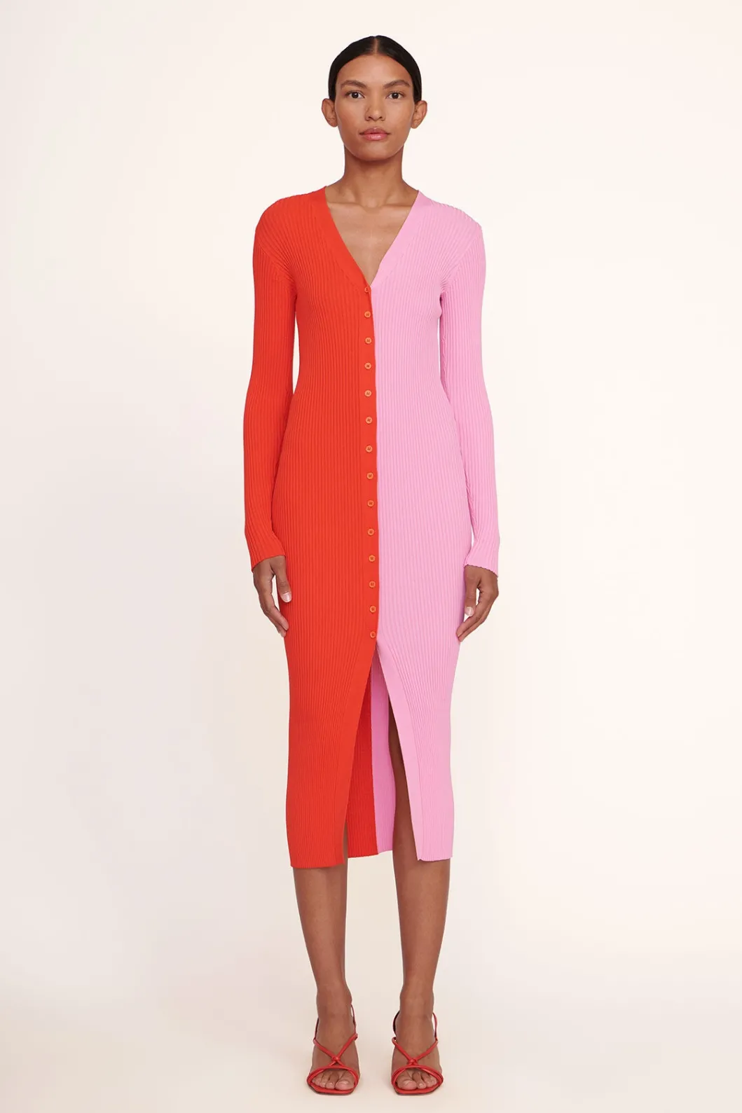 STAUD SHOKO SWEATER POPPY ROSEBUD< Knit Dresses | Midi Dresses