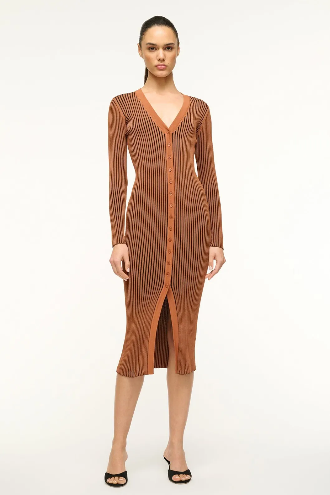 STAUD SHOKO SWEATER TAN BLACK< Sweaters | Knit Dresses