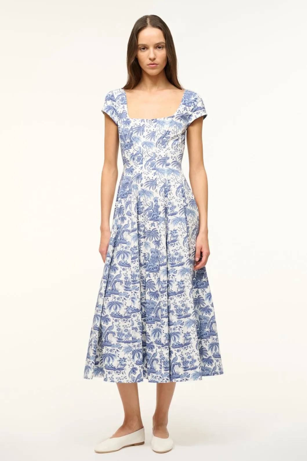 STAUD SHORT SLEEVE WELLS DRESS BLUE TOILE< Midi Dresses | Dresses