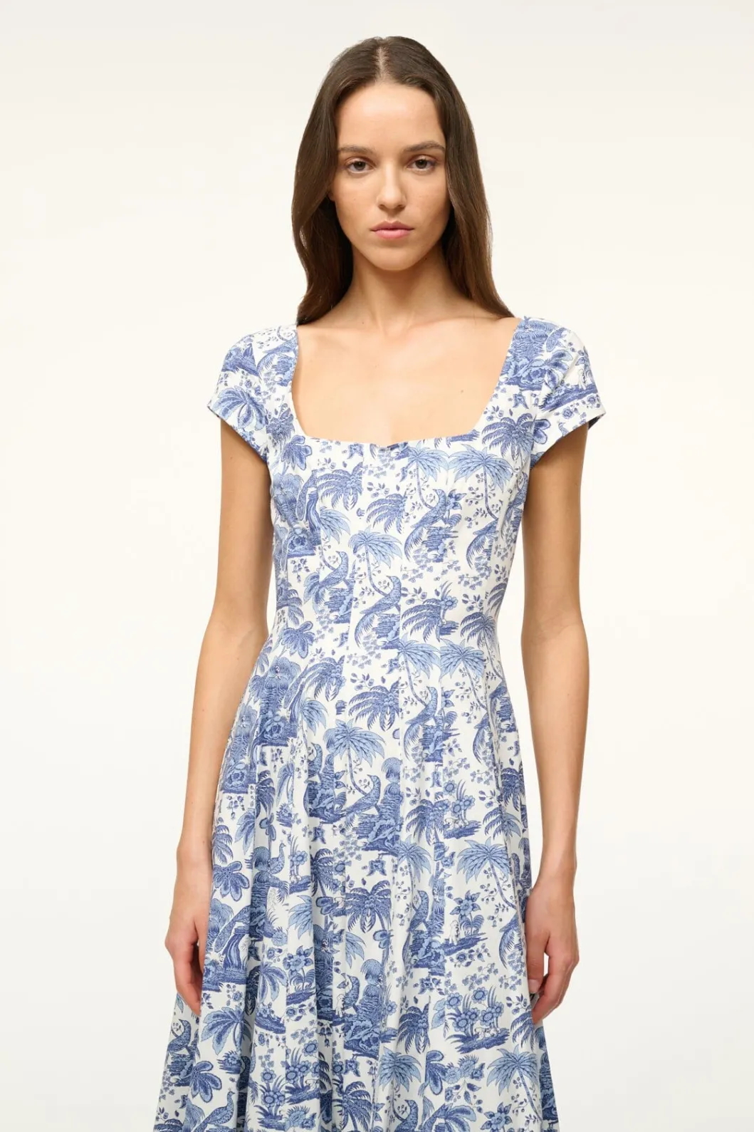 STAUD SHORT SLEEVE WELLS DRESS BLUE TOILE< Midi Dresses | Dresses