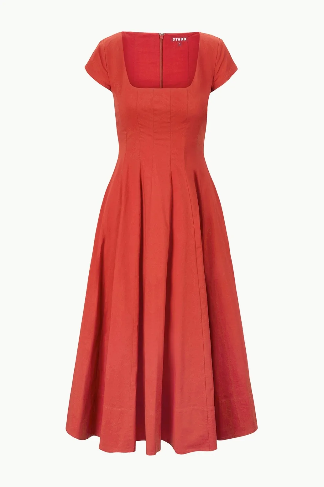 staud_short_sleeve_wells_dress_rust_4.webp STAUD SHORT SLEEVE WELLS DRESS< Dresses
