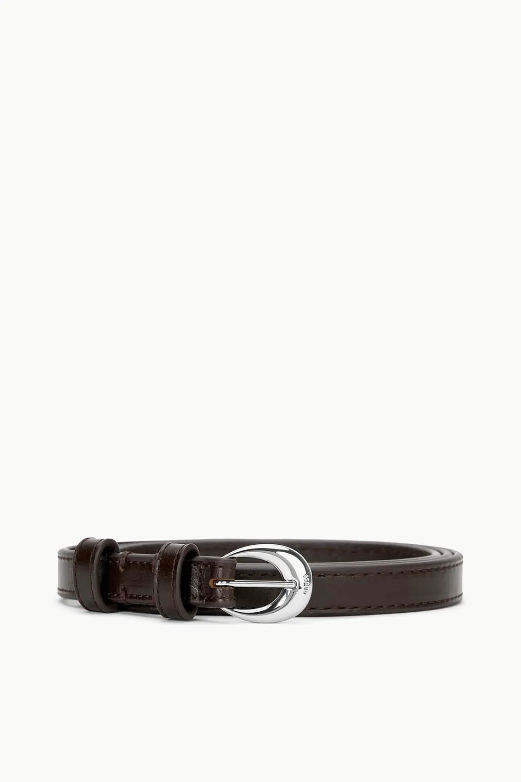 STAUD SLIM MOON BUCKLE BELT - 13MM MAHOGANY SILVER< Accessories