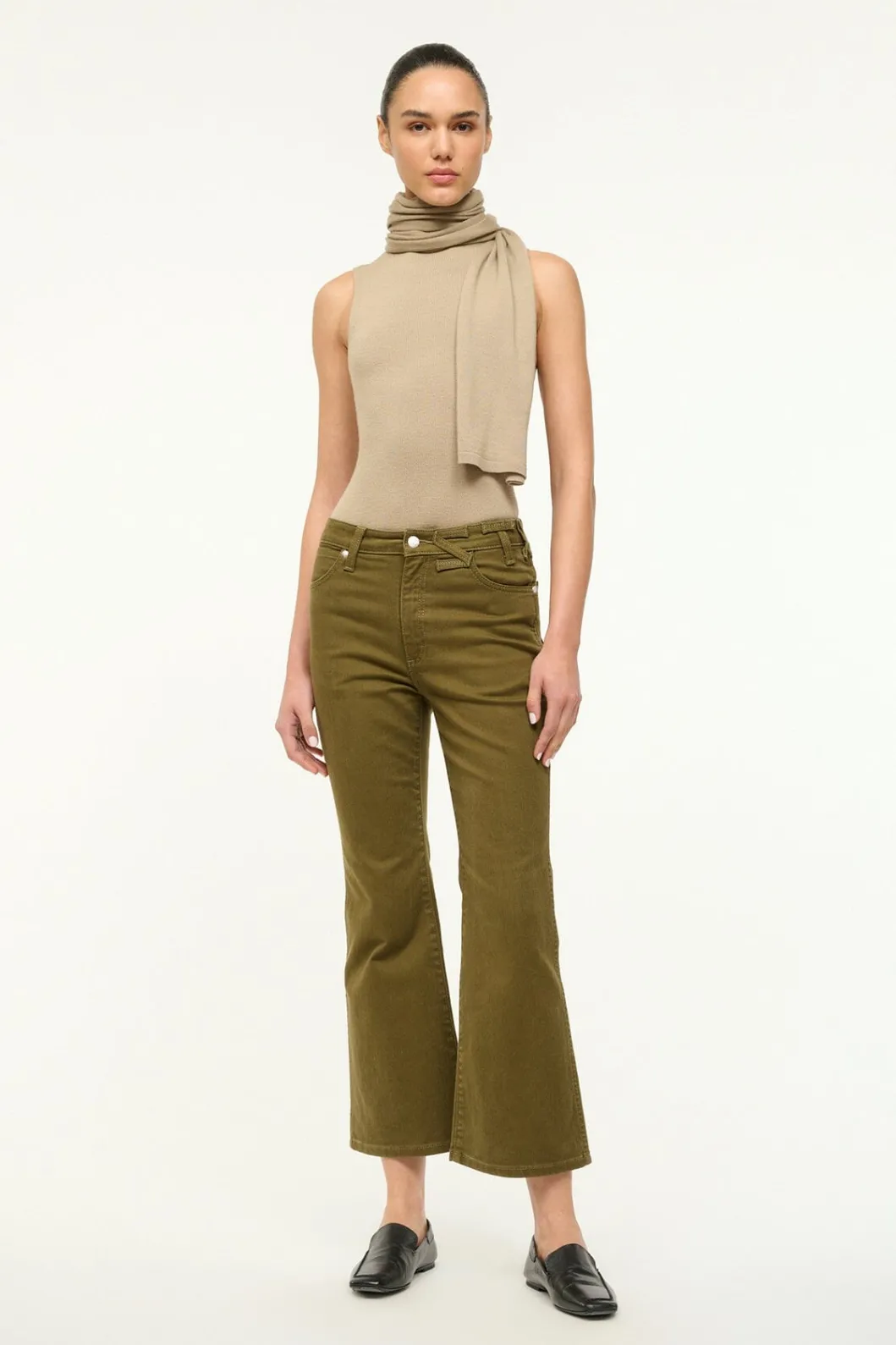 STAUD WRANGLER THE CROPPED BOOT JEAN SERGEANT GREEN< Denim | Pants & Shorts
