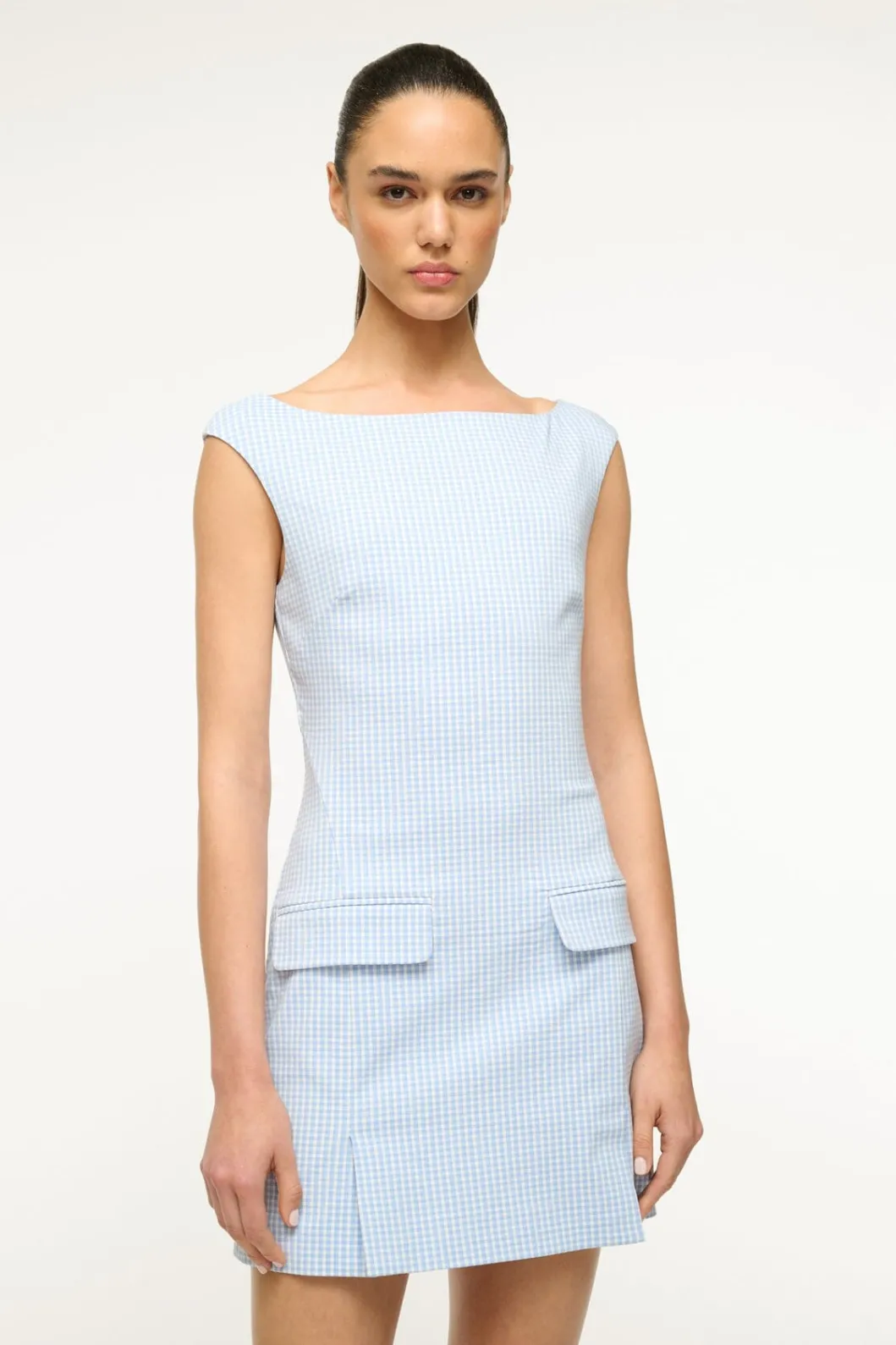 STAUD WALKER DRESS SKY MICRO CHECK< Mini Dresses | Dresses