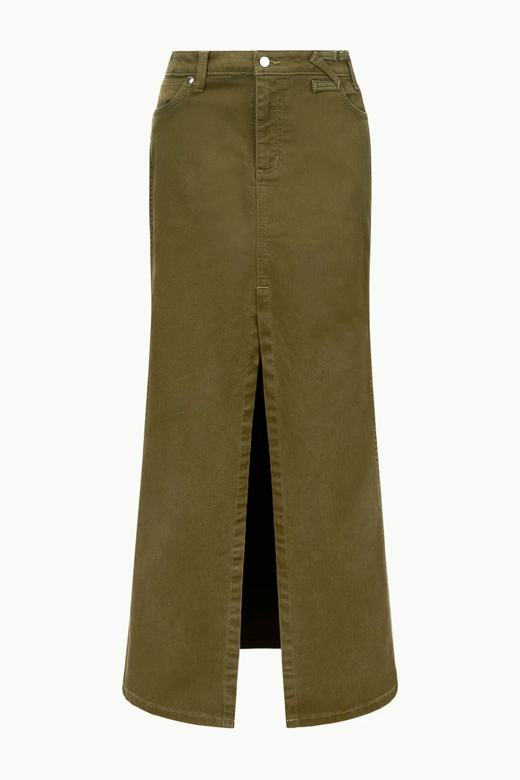 staud_wrangler_the_maxi_skirt_sergeant_green_4.webp STAUD WRANGLER THE MAXI SKIRT SERGEANT GREEN< Denim | Skirts