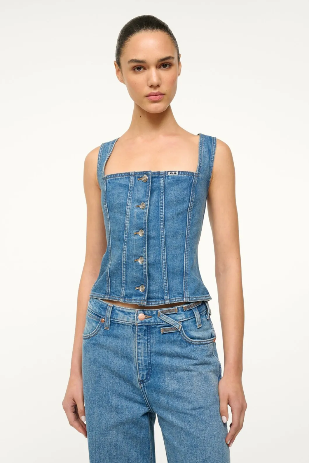 STAUD WRANGLER TRUCKER TOP INDIGO WASH< Denim | Tops